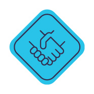 A blue badge and two hands shaking, conveying psychological safety.